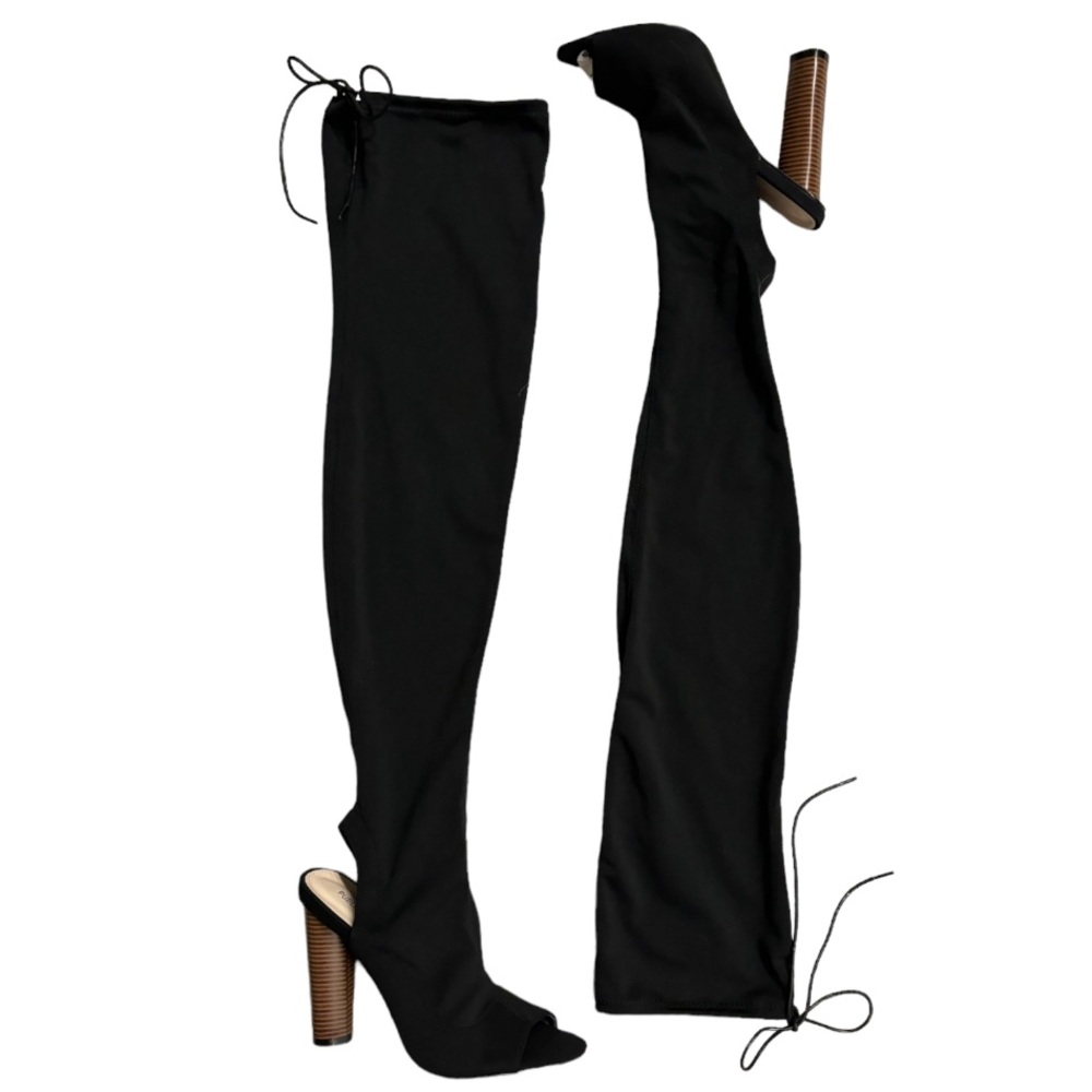 Peeptoe Heeled Boots Public Desire Stella Over the Knee Sock Fit Black Size 7 - Picture 6 of 16